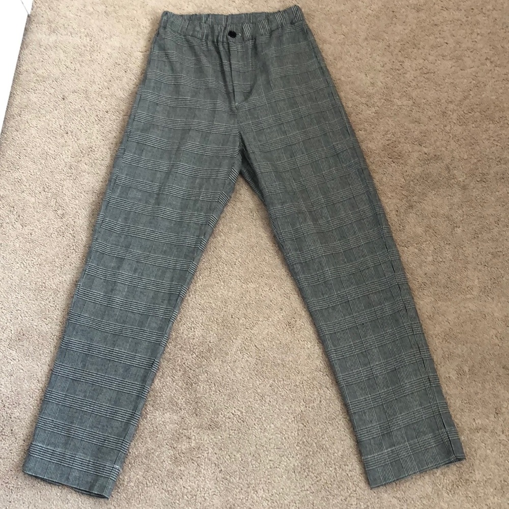 John Galt Black and White Plaid Trousers